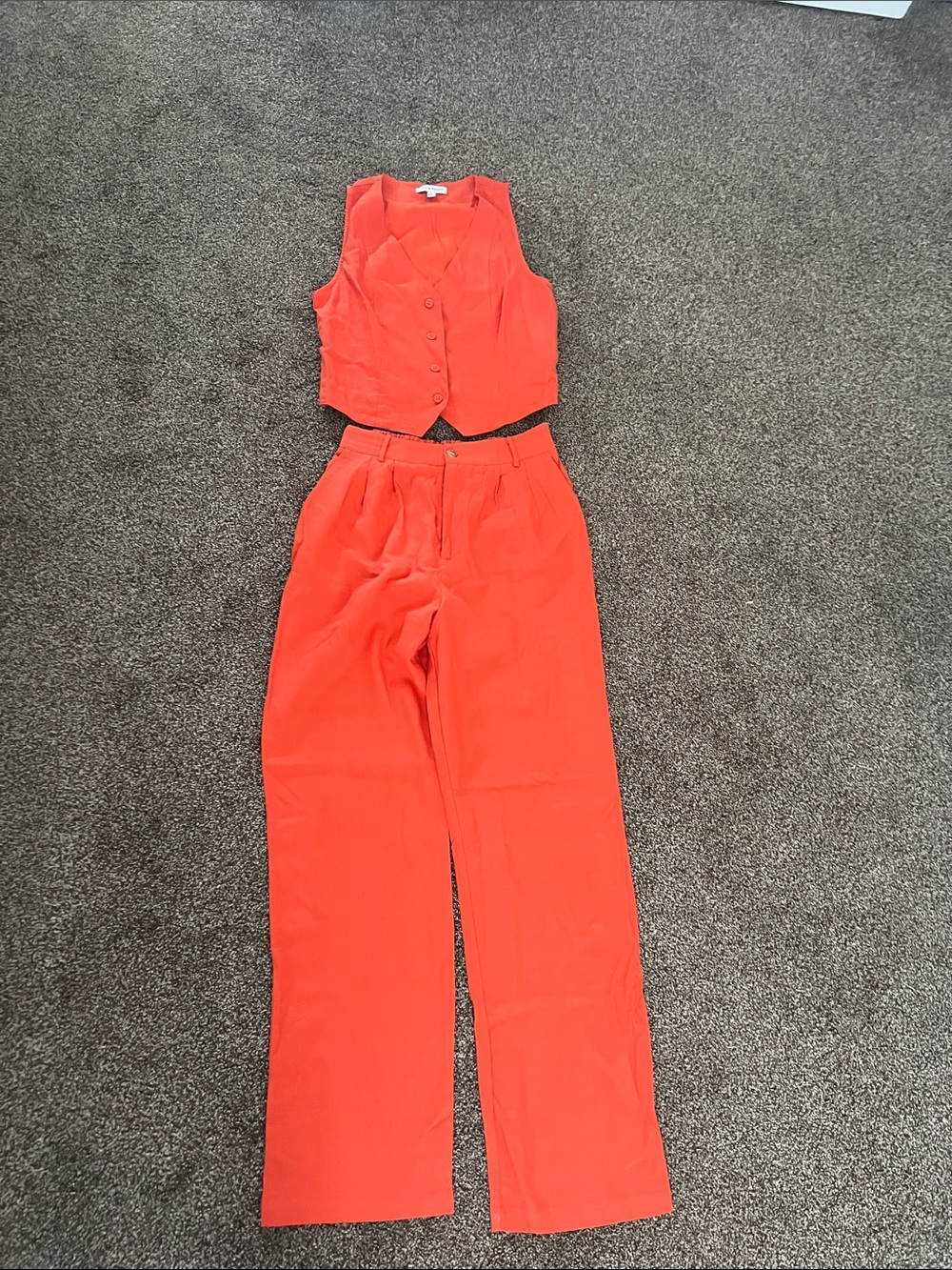 Womens Bright Orange High-Waist Trousers with Matching Vest